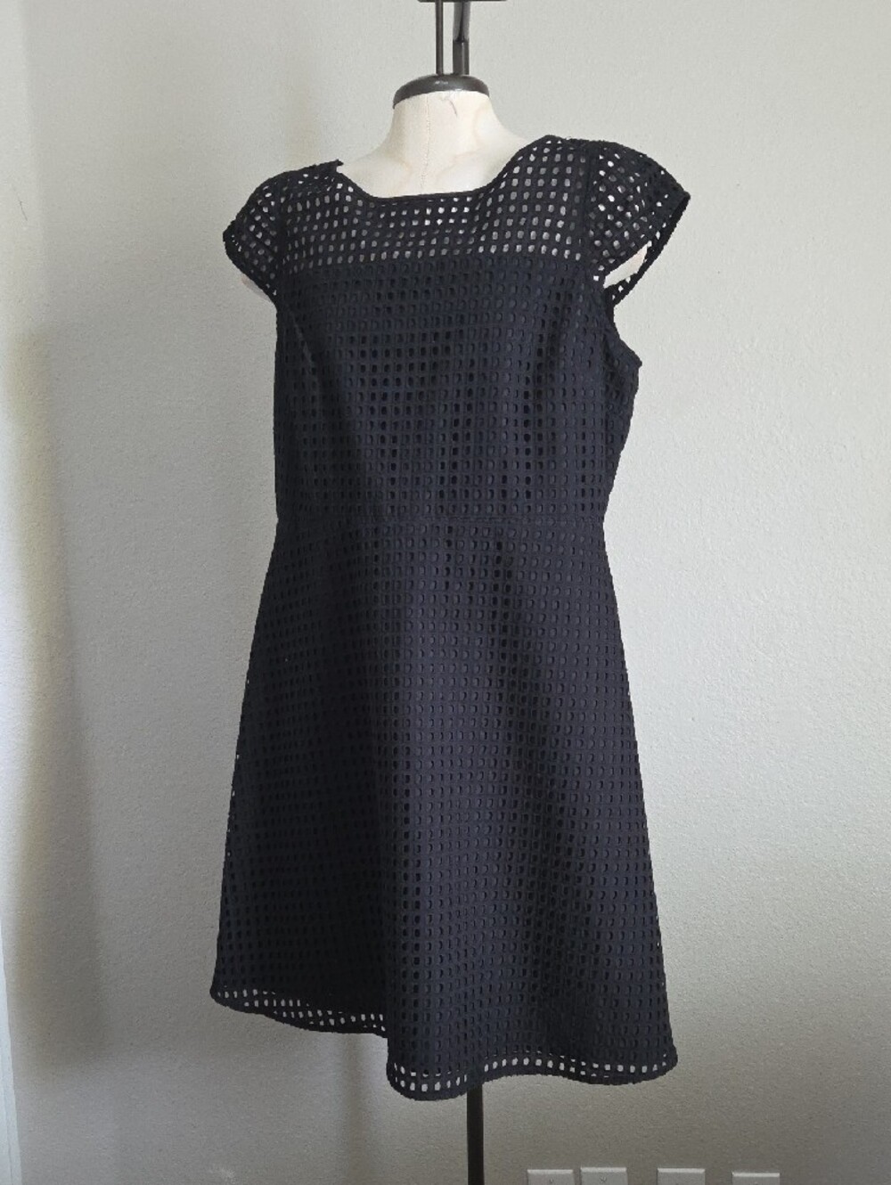 J. Crew Classic Black Cap-Sleeve Eyelet Dress- Size 14